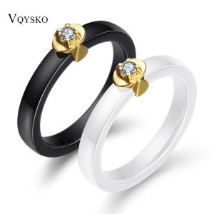 New Fashion 3mm Simple  Black/White Ceramic With Cubic Zirconia Stone Weeding Women  Engagement Brand Rings