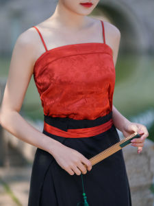 WanChunYan Retro Republic of China Style Womens Short Strap Vest Top Layered Inner Wear Versatile Ruche Spring Cloud Silk