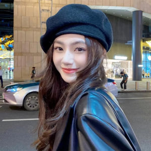 Womens Knitted Beret Hat Small Woolen Cap Spring Autumn Winter Versatile round Top No Brim Casual Style for Shopping