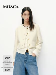 MO&Co. | Color Block Tweed Boxy Short Jacket with Folded Cuff