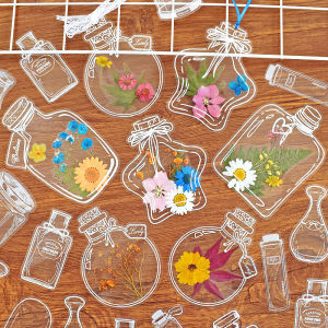 Dry Flower Stickers Bookmarks Handmade DIY Material Kit PVC Creative Plant Leaf Transparent Pressed Flower Small Bottle Simple Vintage Primary School Petal Fresh Flower Beautiful Gift