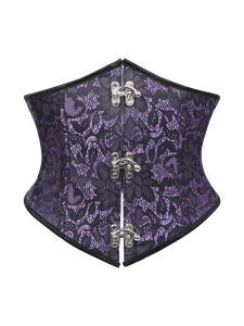 Women Gothic Lace Underbust Corset Waist Cincher Front Clasp Back Lace Up Boned Vintage Halloween Party Club Wear