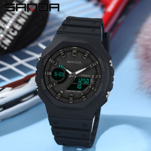 SANDA Top Luxury Mens Quartz Watches Waterproof Men Military Sport Watch Relogio Masculino Dual Display LED Digital Wristwatch