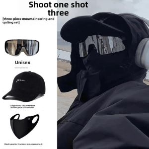 Bicycle Cycling Fixture Full Set Baseball Cap Wide Brim Big Face Small Sun Protection Glasses Mask Windproof Sunglasses