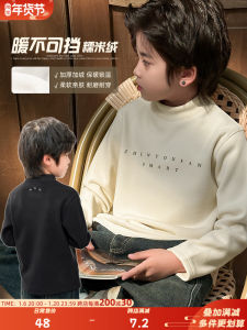 Thickened Fleece Lined Childrens T-Shirt Half High Collar Autumn Winter Style for Boys Warm Long Sleeve Printed Casual Top
