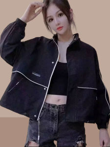 Stylish Short Jacket Womens Spring Autumn New Fashion Outerwear Compact Size Zipper Closure Long Sleeve Cotton Pure Color