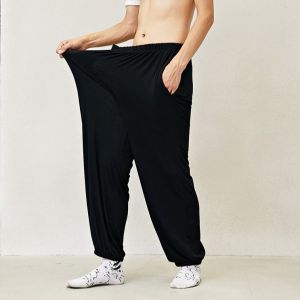 Mens Womens Extra Large Size Yoga Tai Chi Modal Home Lantern Long Pants Loose Summer Sleepwear Comfortable Elastic Fitness Trousers