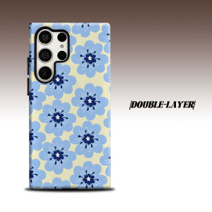 Pale Blue Flower For Samsung Galaxy S26 S25 S24 A56 A36 Dual Layer Luxury Fashion Full Lens Protective Case