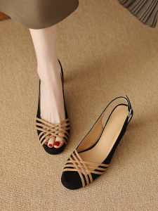 รองเท้าส้นสูงสไตล์โรมันโรแมนติก เซ็กซี่ ปากปลาส้นบางย้อนยุคฝรั่งเศสวินเทจ < Ne1> รองเท้าแตะแฟชั่นกาวด้านล่างหัตถกรรม