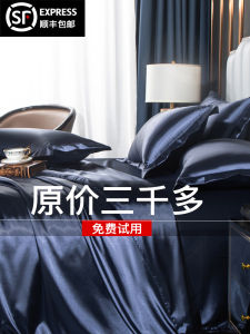 Elegant European Style Ice Silk Four-Piece Bedding Set Pure Color Washed 60-Thread-Tencel Comforter Cover Smooth Luxury Bedding