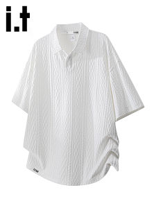 izzue | Trendy Plaid Textured Collar Short Sleeve Mens Polo Shirt