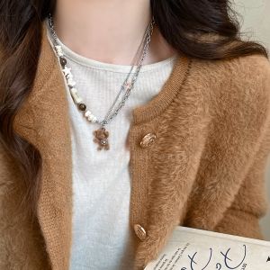 Fashionable Ceramic Bear Bead Necklace Womens Style Patchwork Sweater Chain New 2025 Popular Accessory Versatile Individual