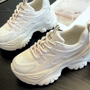 COD Korean Chunky Shoes for Women Womens Sneakers Autumn Breathable Mesh Hidden‑Heel Platform Running Shoes for Women Ins Fashion Off‑white Black Thick‑Sole Casual Sport Footwear