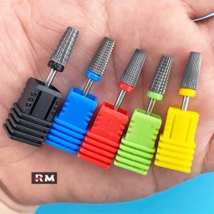 Nail Tungsten Steel Grinding Head Five-In-One Gold-Plated Nail Grinding Head Flat Head Conical Sawtooth Manicure Machine Trapezoidal Drill Bit Russian Style Pre-Treatment Tools