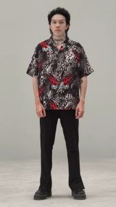 BUXUZIMA เสื้อฮาวาย ลายเสือ Maltese Tiger Hawaiian Shirt (สีดำ)