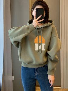 สุภาพสตรีแท้ เสื้อฮู้ด หนาขึ้น ผ้าขนแกะ ผ้าฝ้าย แขนยาวพิมพ์ลาย ลำลอง แจ๊กเก็ต ฤดูใบไม้ผลิ ฤดูใบไม้ร่วง สไตล์เกาหลี Street Fashion