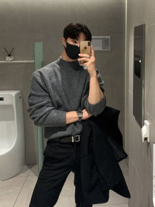DAVID&ME | Deep Grey Semi High Collar Thickened Mens Knitwear
