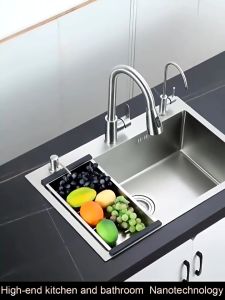 👍50*40cm lowest price👍Sink Stainless for Kitchen sigle slot lababo stainless complete set heavy duty SUS304 Thickened Nano Thickened Large kitchen sink complete set Bar Sink Vegetable sink integrated basin vegetable sink household