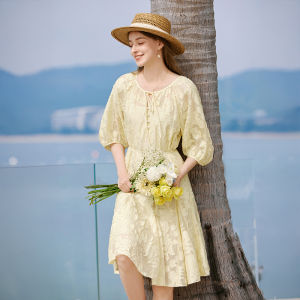 XIANGYING | French Style Puff Sleeves Summer Two-Piece Dress