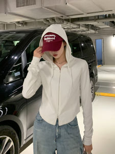 Slim Fit Short Sleeveless Hoodie T-Shirt Womens Zipper Cardigan A4 Waist Long Sleeve Casual Style Pure Color Autumn T-Shirt