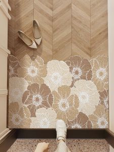 Floral Silk Circle Door Mat Entrance Hall PVC Anti-Slip Trimmable Modern Simple Style Home Decorative Floor Mat