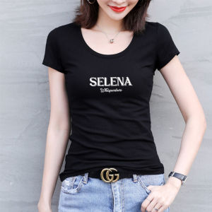 Áo Thun Nữ Tay Ngắn Màu Đen Thời Trang Cổ Tròn Dáng Ôm Mùa Hè 2024 Áo Thun Cotton Pha Lanh Thường Ngày Thường Mặc