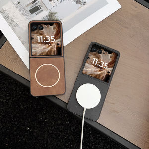 สำหรับ Motorola Razr เคสเคสหนังอัลตร้า60ใช้ได้กับ MagSafe ลาย Crazy Horse หนัง PU + เปลือกแข็งบางทนทานเคสโทรศัพท์แม่เหล็กสำหรับ Moto Razr 60เคสปกแบบพิเศษ