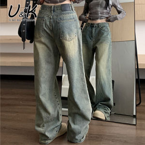 American Retro High Street Distressed Straight-leg Loose Drooping High Waist Wide Leg Denim Female Spring and Autumn Slimming Mop Pants