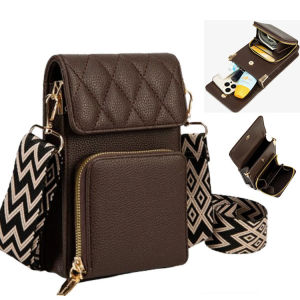 Printed wide shoulder strap big capacity phone bag PU leather sling bag with multi-card card holder womens shoulder bag