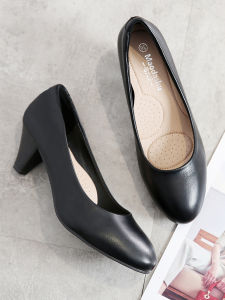 Black Formal round Toe High Heels Work Shoes for Women 5cm mid Heel Office Commute Fashion Single Shoes Rubber Outsole