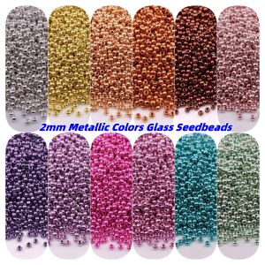 1000pcs  2mm Metallic Colors Glass Seedbeads  Uniform Bronze Plated Round Spacer Glass Beads For DIY Charm Craft Jewelry Making