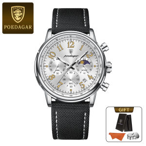 POEDAGAR Chính Hãng Đồng hồ nam dây da lịch dạ quang không thấm nước 808