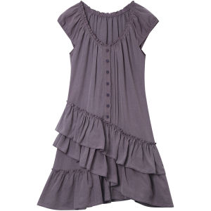 SOLWEIGE | SOLWEIGE Tencel Linen Weathered Design Easy Care Irregular Multi-layered Lace Skirt Elegant Dress Business Casual Style Short Sleeve