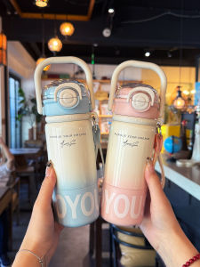 Portable Insulated Stainless Steel Water Bottle Straw Cup for School Children Students Female High Aesthetic Value Double Drink