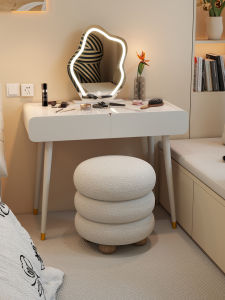 Modern Bedroom Makeup Bench Cream Style Lamb Velvet round Stool Adult Home Furniture Application SVAGO Brand Non-Assembled