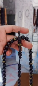 Tasbih Kayu Galih Kelor Hitam Ukir Hasmaulhusnah Size 10mm Isi 99 Butir
