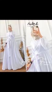 Gamis Putih Wanita Remaja Aleta Dress Muslim Bahan Crinkle Modern Simple Elegan Terbaru