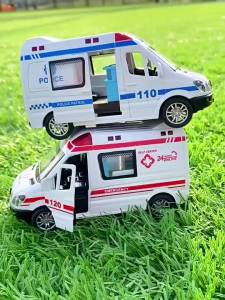 Mini Car Diecast Ambulance Model Police Cars Sound And Light Vehicle Simulation Collection Le Holiday Gifts Toys Kids Boys Girls