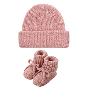 2Pcs/Set Ins Solid Knitted Baby Turban Hats Beanies Caps & Handmade Boutique Bows Short Socks Stockings Ins Ankle Sock Footwear