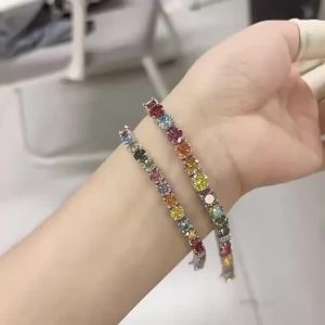 TY 3MM 5MM 6.5MM Colored Tennis Moissanite Gemstone Bracelets Hand Chain 100% 925Sterling Sier Fine Jewelry Party Gift