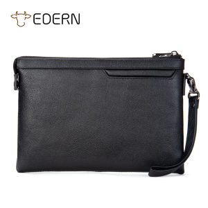 EDERN Genuine Leather Business Clutch Bag for Men Large Capacity Cowhide Wallet Fashion Casual Long Wallet Envelope Bag Male Purse
