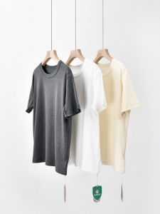 Skin-friendly Cotton Elastic round Neck Solid Color Versatile Shoulder-length Short Sleeve White T-shirt Womens Slimming Base Layer Black T-shirt