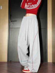 American Color Block HUSS Line Sport Pants Womens Autumn Hiphop Casual Long Trousers High Street Trend Wide Leg Pants