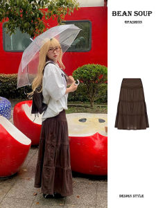 กระโปรงยาวปานกลางผ้าฝ้ายผสมสไตล์ย้อนยุคสไตล์อเมริกันสำหรับผู้หญิงในฤดูร้อน ทรงเอ กระโปรงทรงเค้กแบบต่อขอบลูกไม้ สไตล์สตรีท