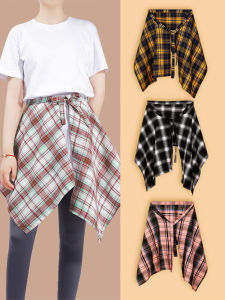 กระโปรงสั้นทรงเอผ้าชิ้นเดียวสไตล์ไม่สมมาตรสำหรับผู้หญิง กระโปรงทรงเอแบบมีเข็มขัด กระโปรงสั้นฤดูใบไม้ผลิปี 2025 กระโปรงสั้นลายสก็อต