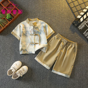 New Chinese Style Boys Summer Short Sleeve Suit Hanfu Children National Style Ancient Costume Baby Summer Tang Suit Boys Outfit