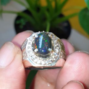 Cincin perak batu kalimaya black opal solid asli banten super jarong