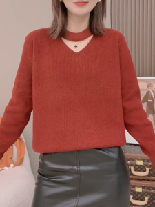 QINGNAER | Loose Knit Sweater Slim Design Large Size Womens Autumn Lazy Style Hollow Halter