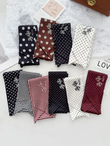 Retro French Cherry Blossom Silk Scarf Womens Polka Dot Diamond Grid Pattern Satin Texture High-End Feeling Neck Scarf
