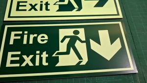 Fire Exit Sign Luminous / Glow in the Dark Cut Out Sticker in Sintra board.